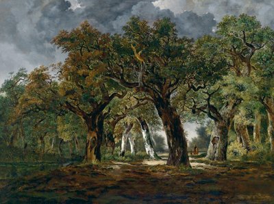 Jinete en el bosque de robles durante una tormenta de Stephan Messerer